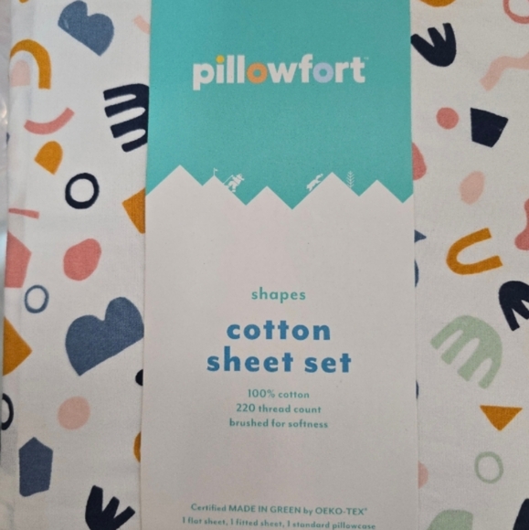 Pillowfort Queen Size Geometric Cotton Percale Sheet Set NWT - Picture 8 of 9